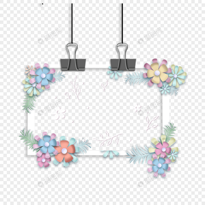 剪纸彩色花卉宝丽来相框图片