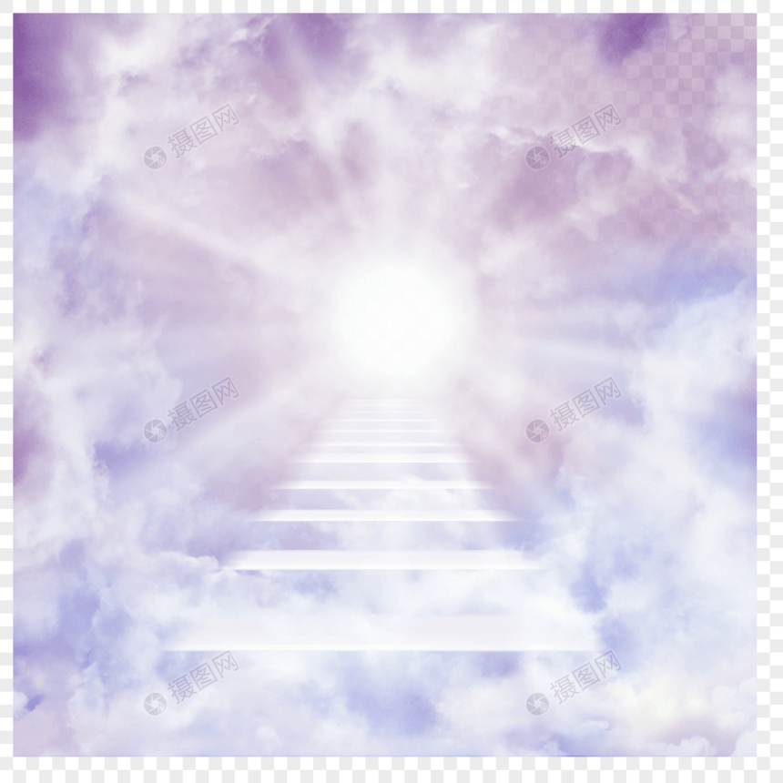 天堂光效云朵云中的阶梯图片