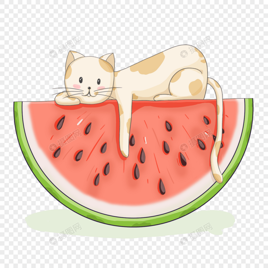 夏季西瓜卡通可爱的猫咪形象图片