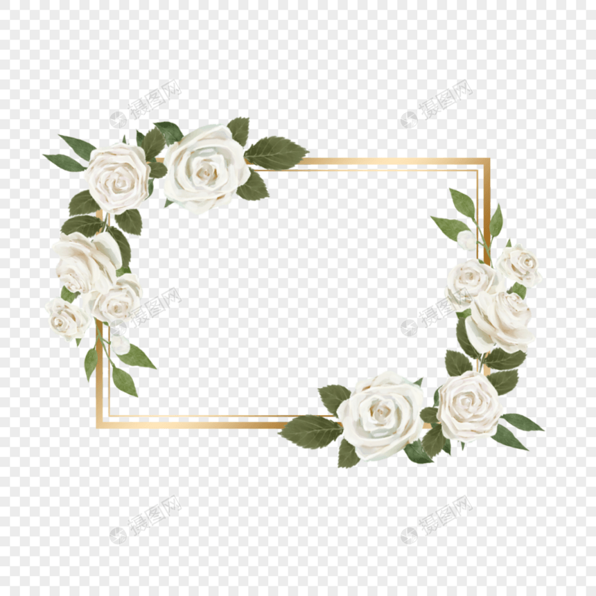 白玫瑰金线边框水彩婚礼图片