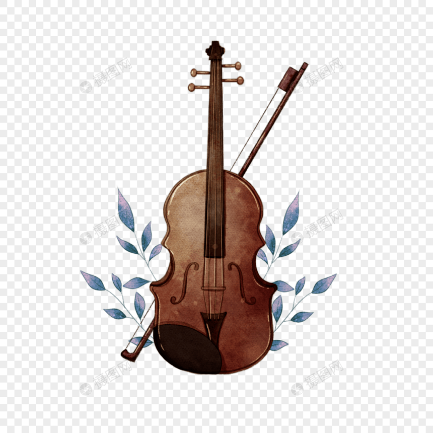 水彩小提琴植物装饰图片