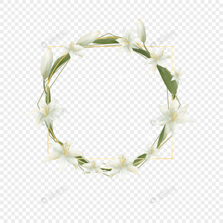 圆形百合边框婚礼花卉图片
