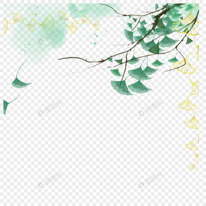 金色线条叶子金色植物边框图片