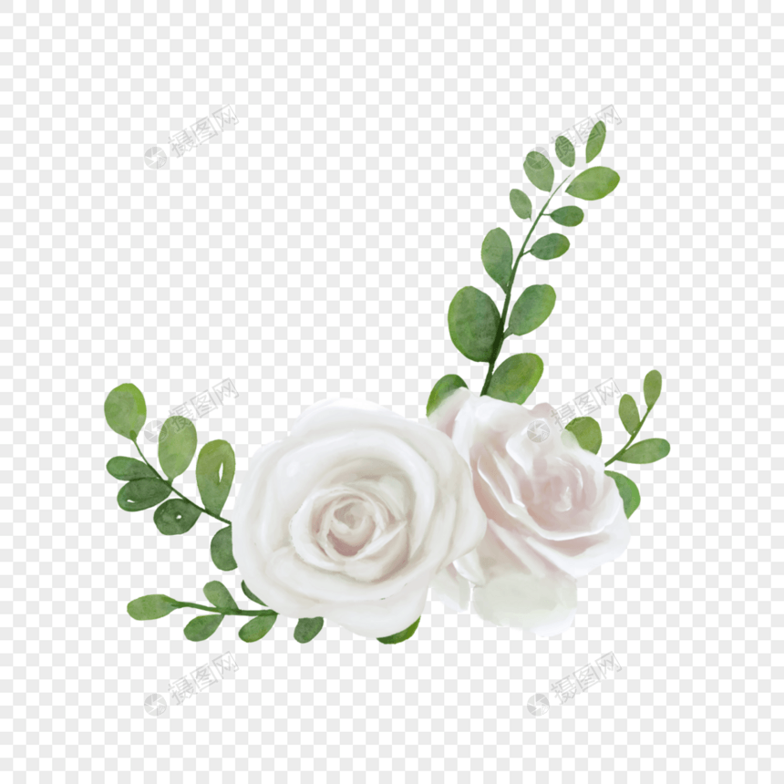 白玫瑰水彩婚礼花卉贺卡图片