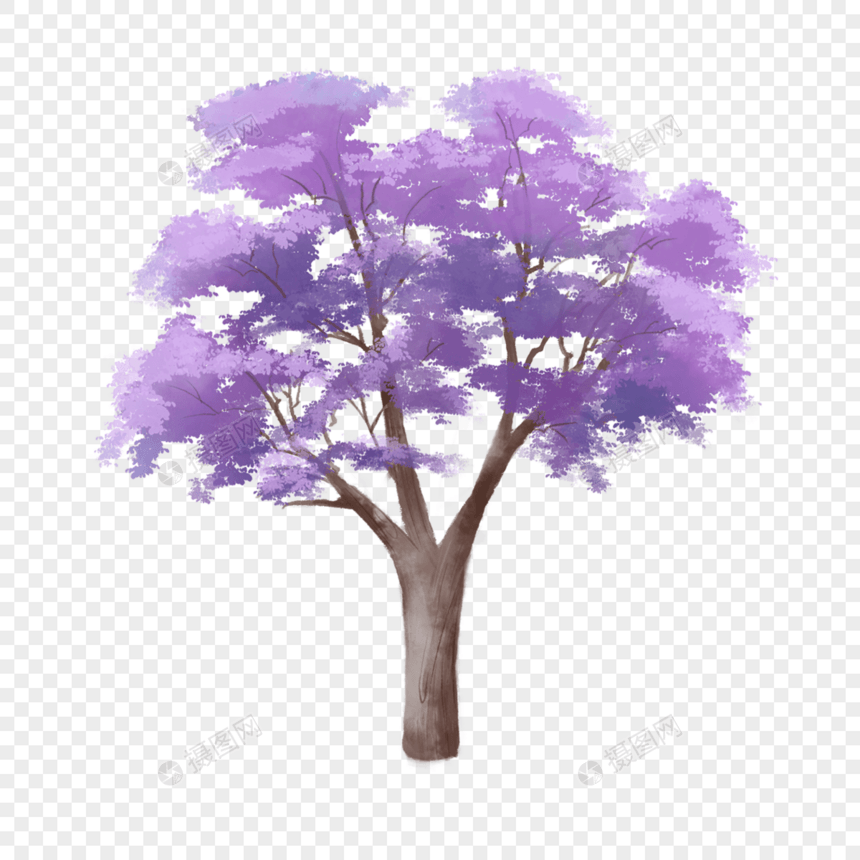 水彩晕染紫色叶子树木图片