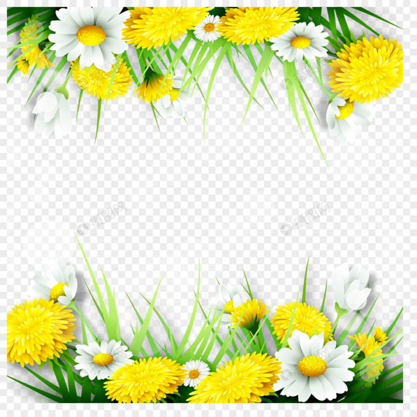 黄色菊花边框元素图片