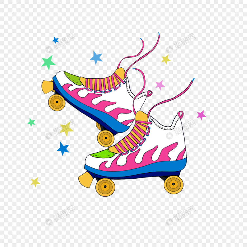彩色滚轮女孩鞋插画图片