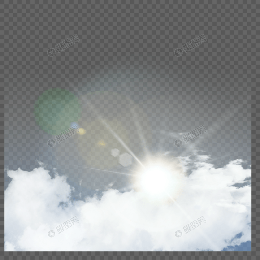 云朵绿色和黄色太阳光透明光效图片
