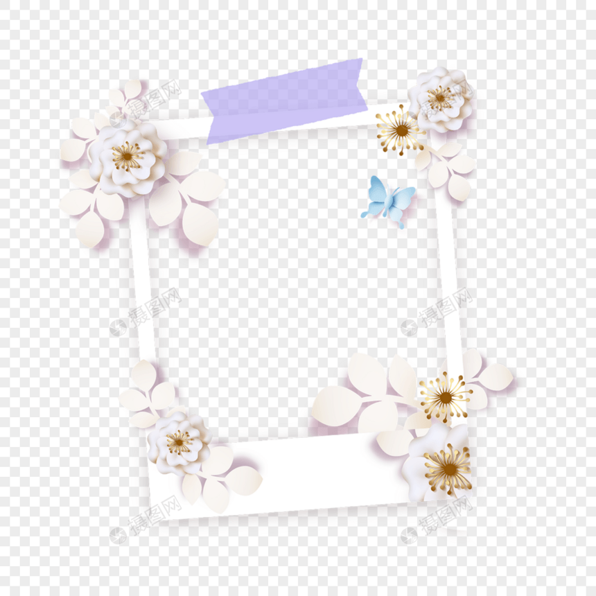 白色剪纸花卉宝丽来相框图片