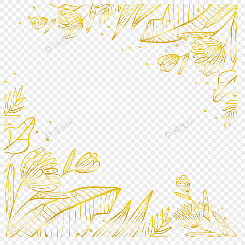 金色线条感花卉边框图片