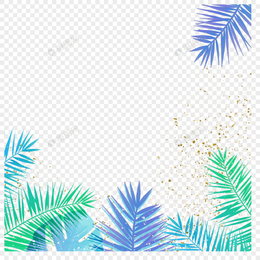 金色光点星点棕榈叶边框图片