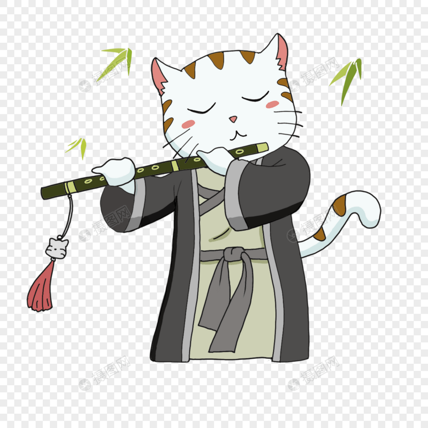笛子音乐卡通可爱猫咪图片