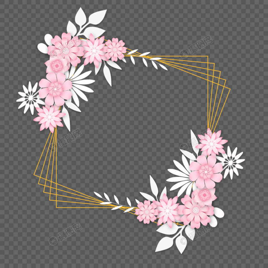 剪纸花卉婚礼多线条边框图片