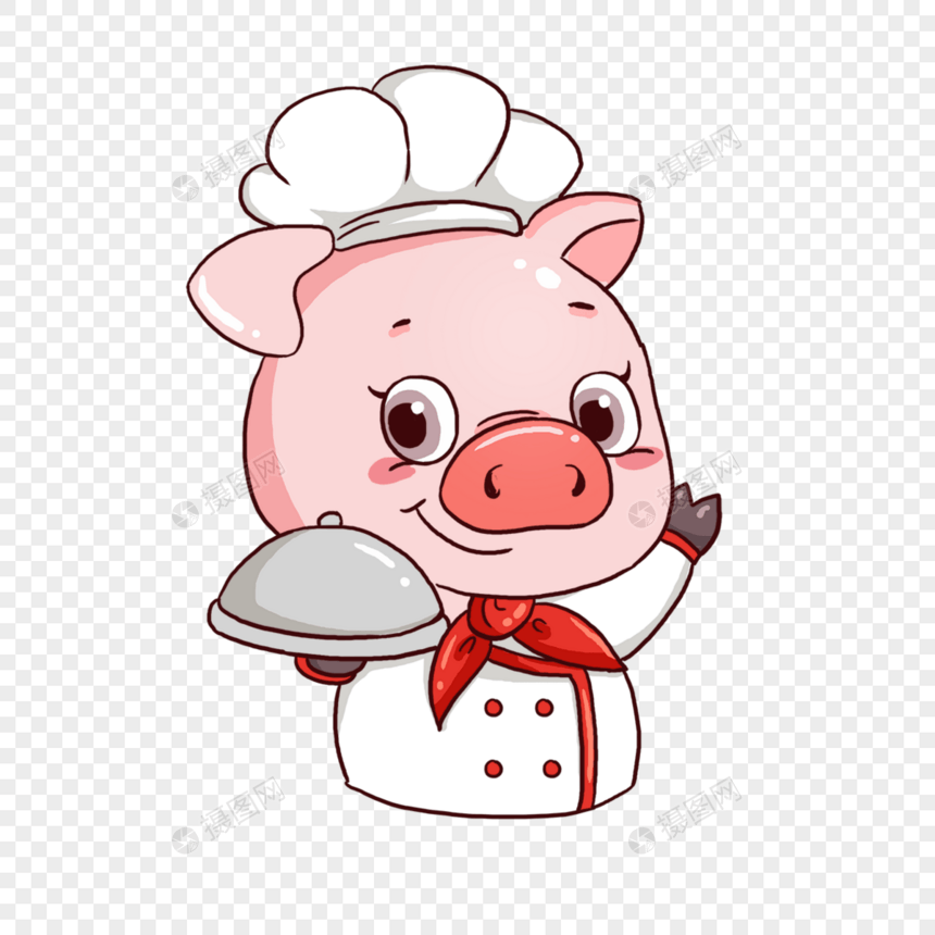 猪厨师端着美食卡通画图片