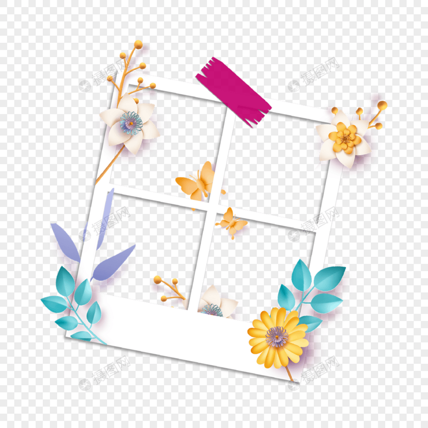 剪纸花卉宝丽来方格相框图片