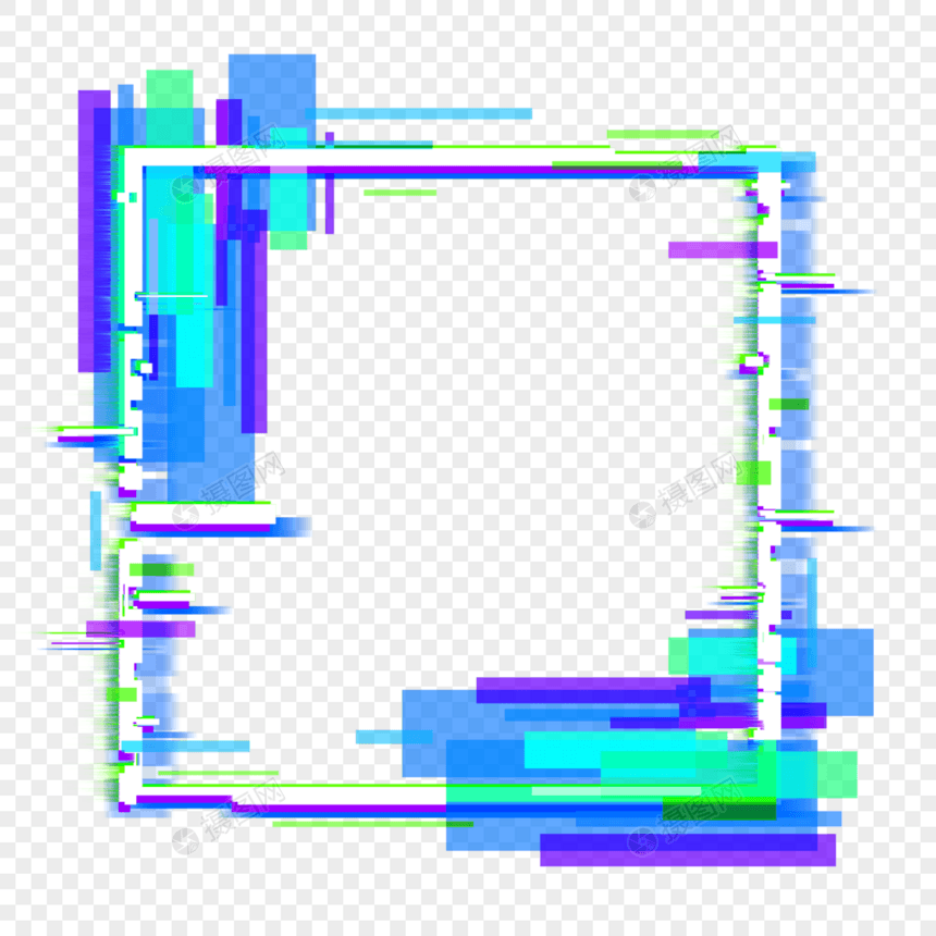 蓝紫色方形霓虹故障边框图片