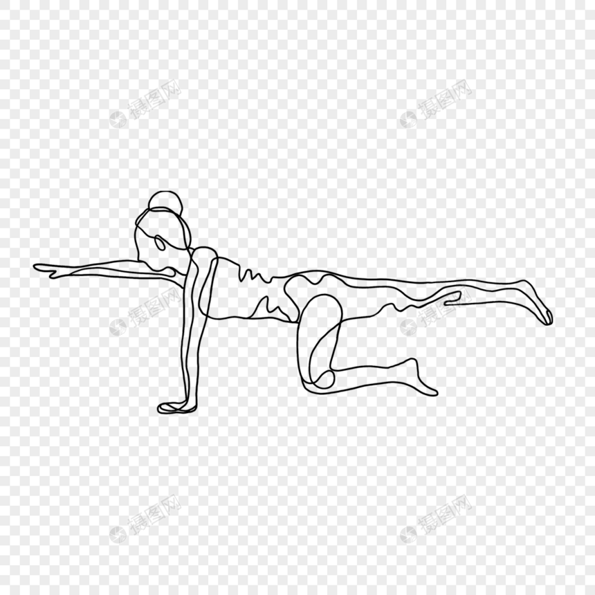 单腿支撑的抽象线条画瑜伽姿势图片
