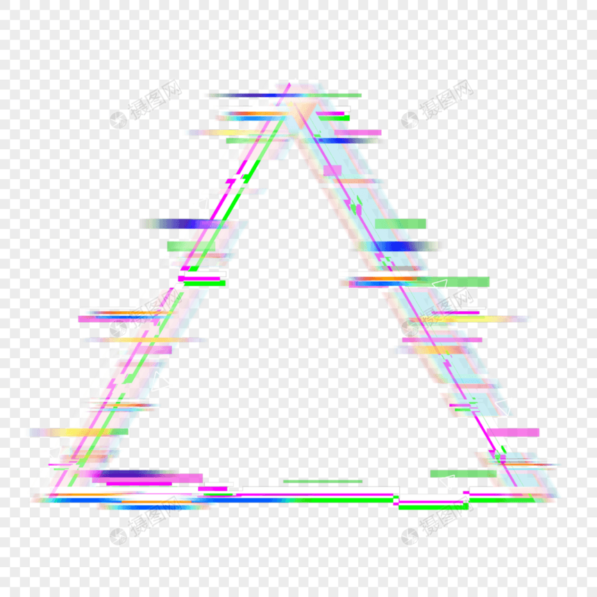 彩色三角形霓虹故障边框图片