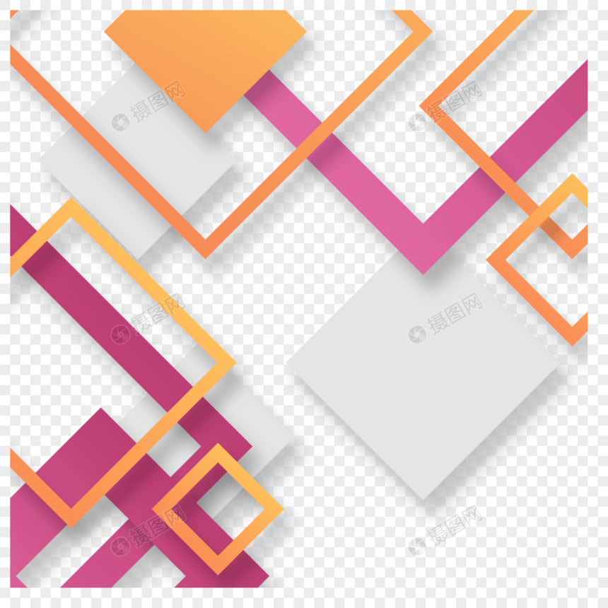 黄色粉红色立体正方形线条商务抽象几何边框图片