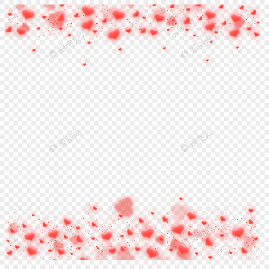 颗粒感红色心形情人节渐变光效爱心边框图片