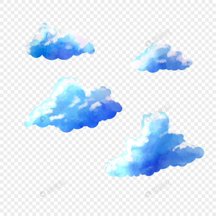 蓝色水彩天空云朵图片