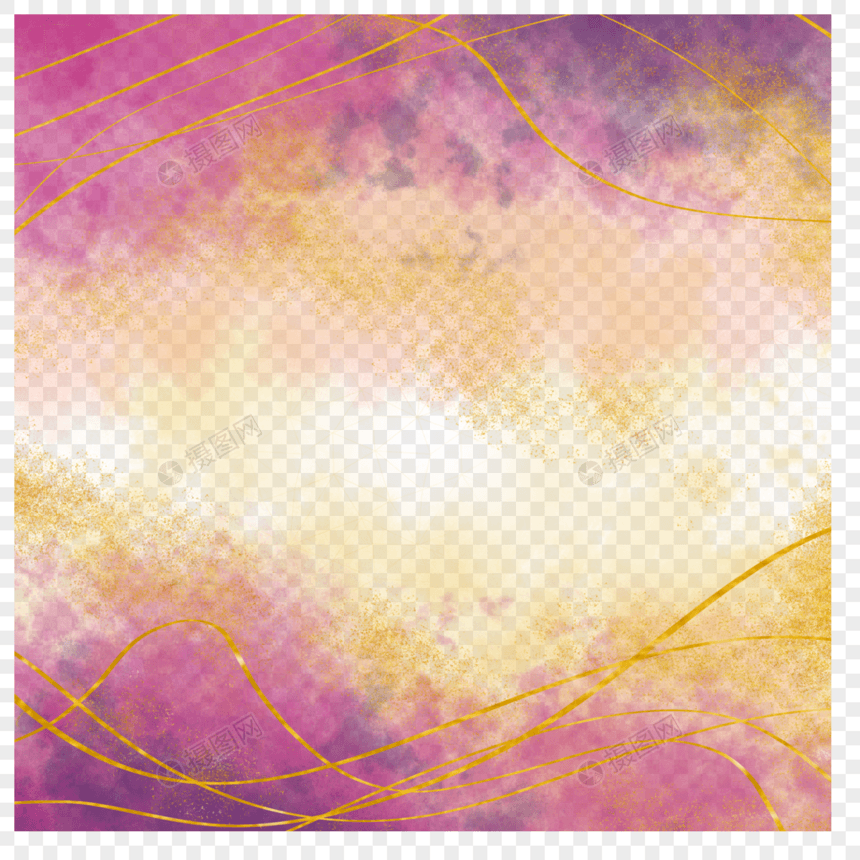紫色晕染金线时尚水彩边框图片