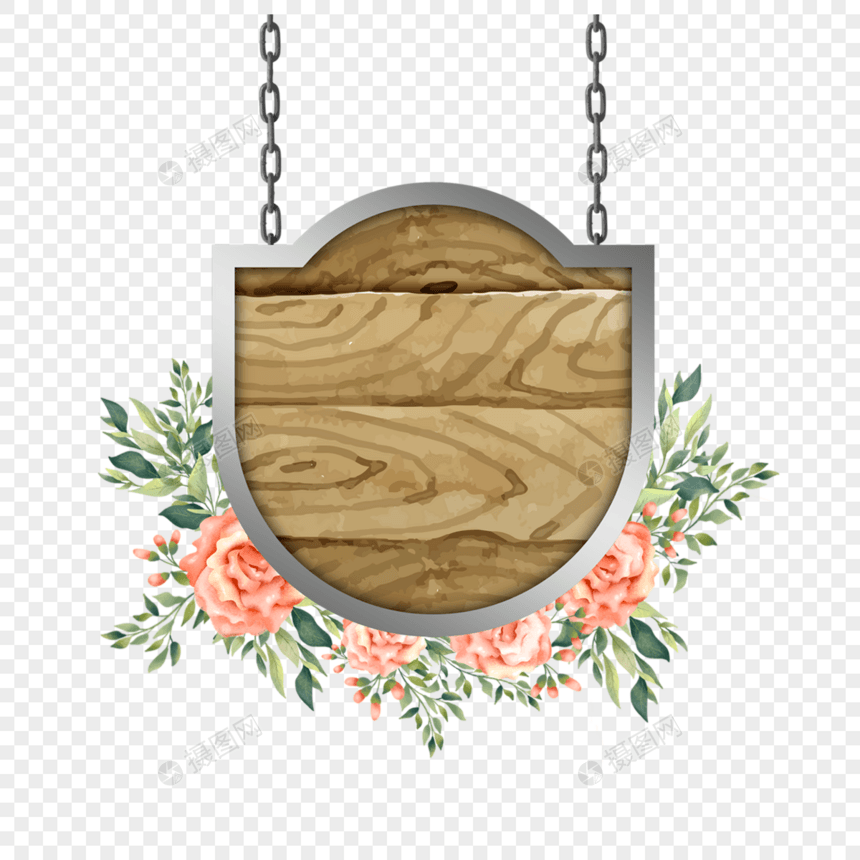 木板纹理吊牌花卉装饰图片