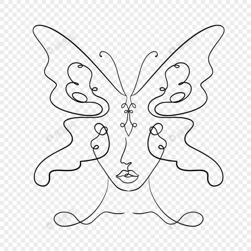 合二为一的抽象线条画蝴蝶人物图片