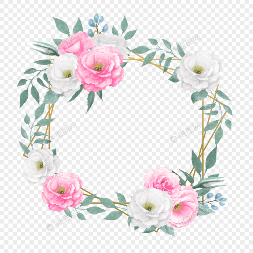 水彩花卉洋桔梗婚礼边框爱情图片