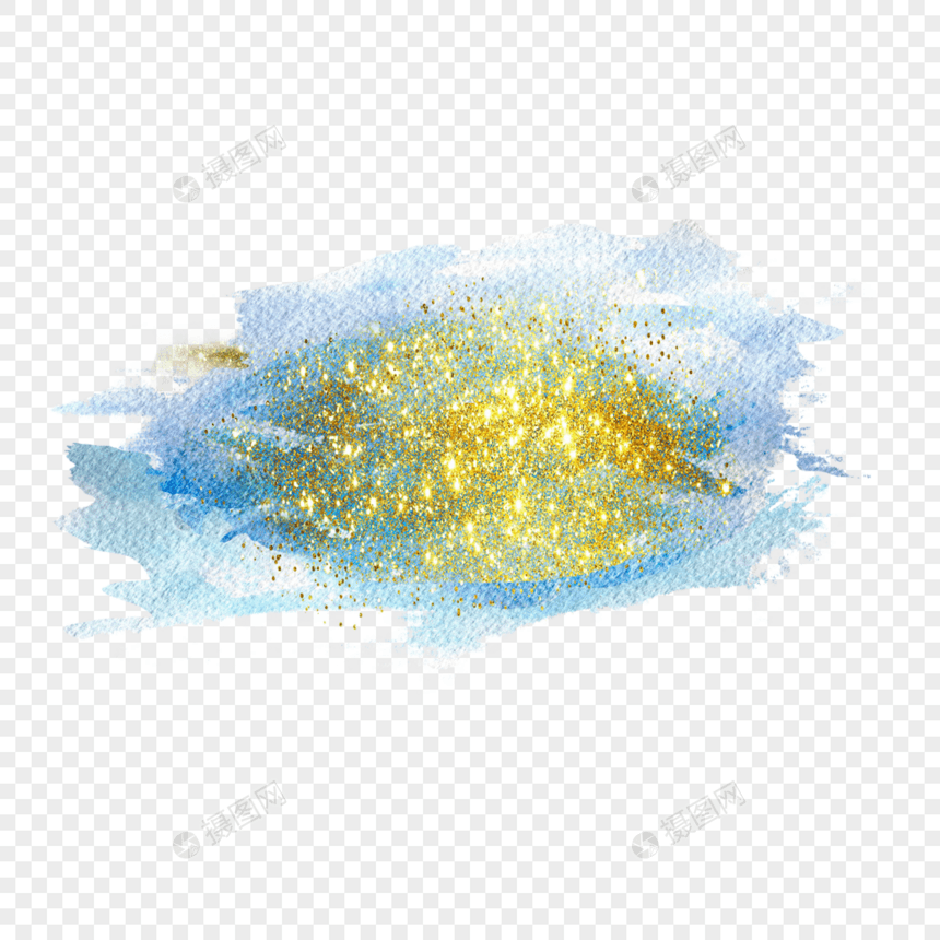 蓝色抽象水彩金色笔刷图片