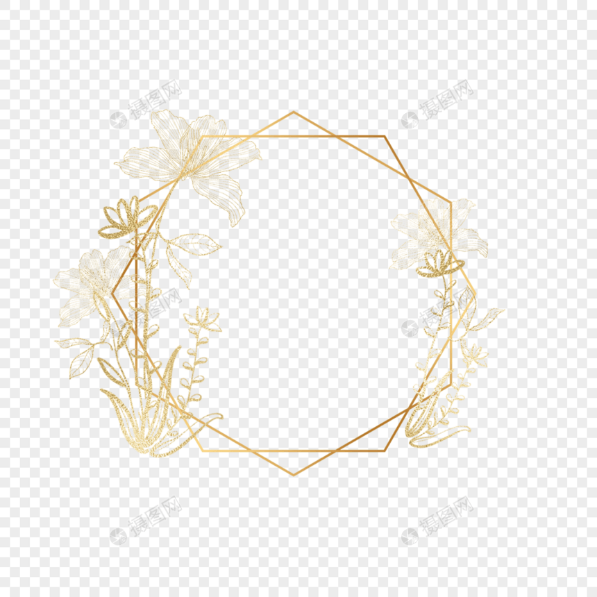 金色花朵叶子线稿边框图片