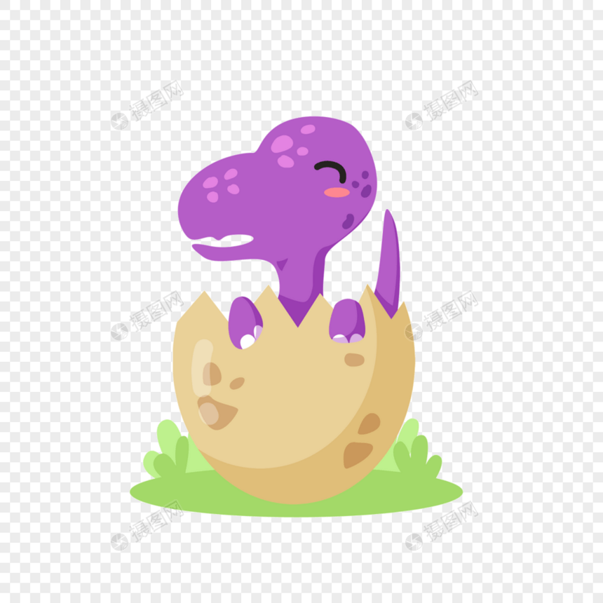 黄色蛋壳里的可爱紫色卡通恐龙图片