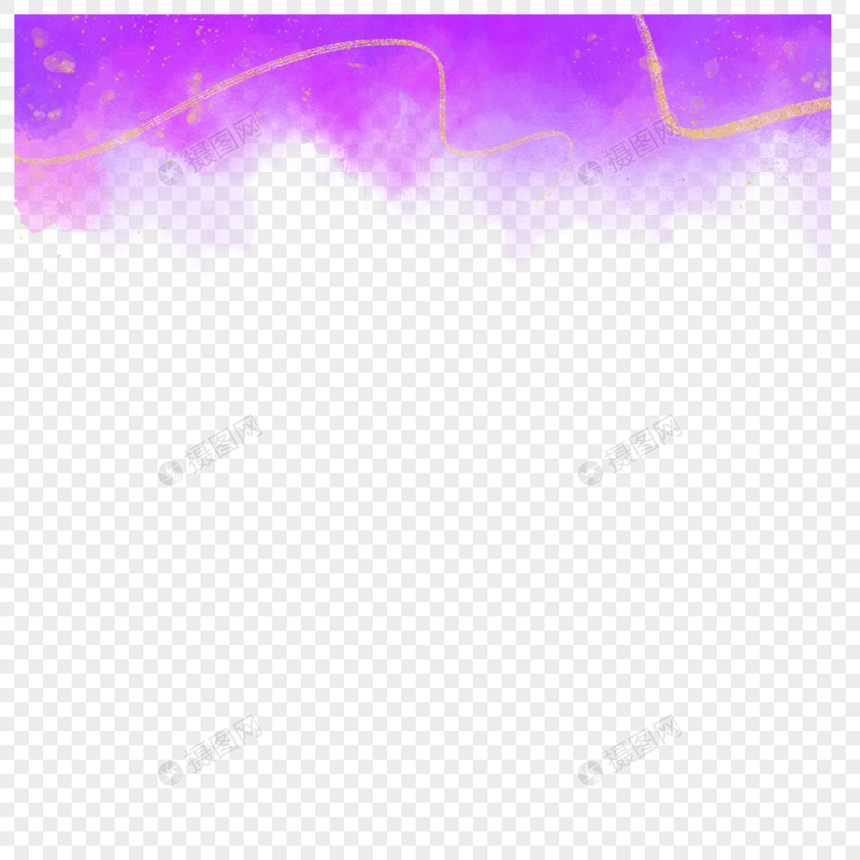 浪漫紫色晕染金线水彩边框图片