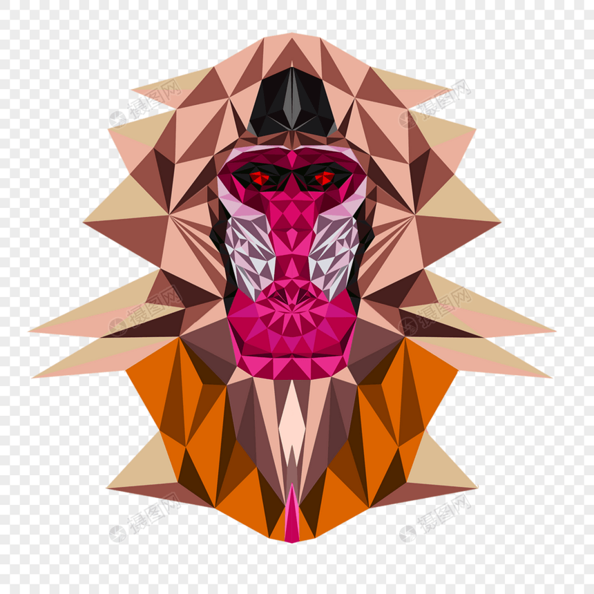 几何风格多边形低聚合红脸狒狒头像图片