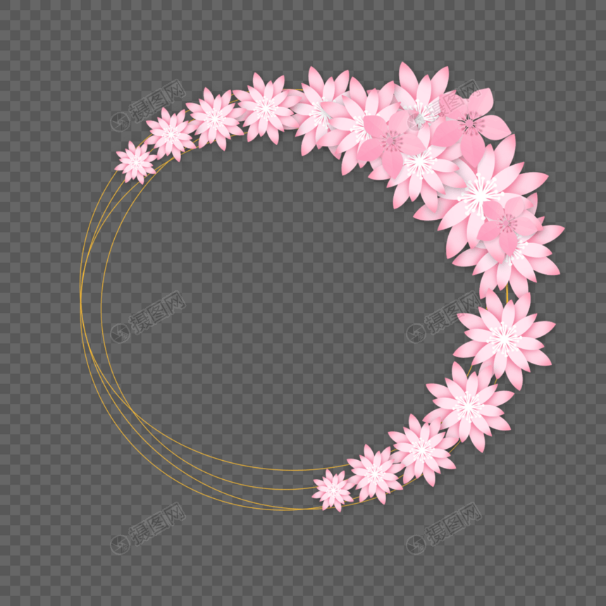 剪纸粉红花卉婚礼边框图片