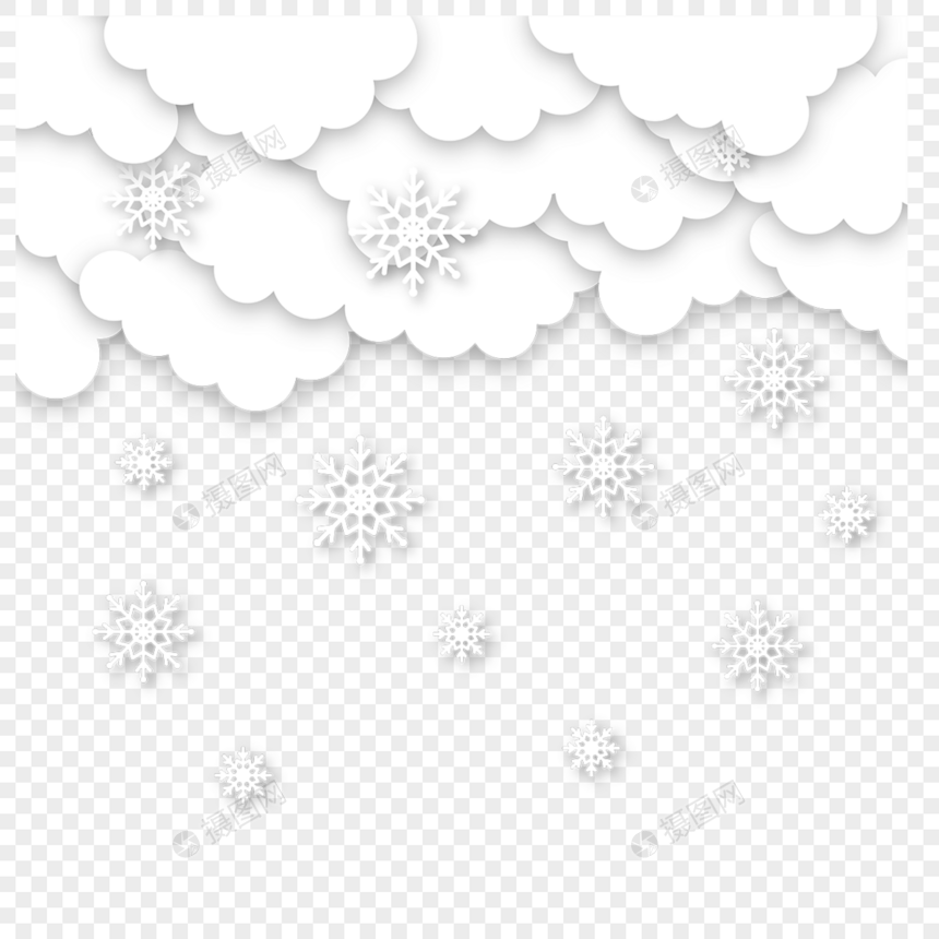 下雪天气剪纸云朵雪花图片