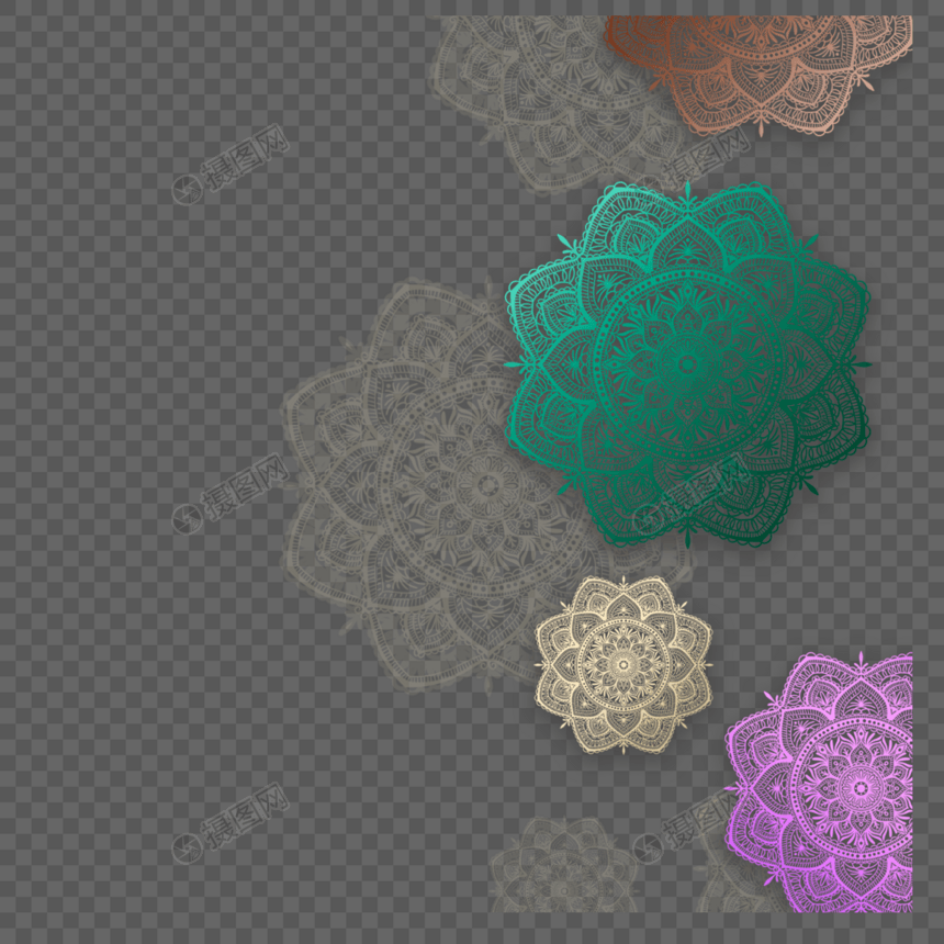 彩色团花曼陀罗边框图片