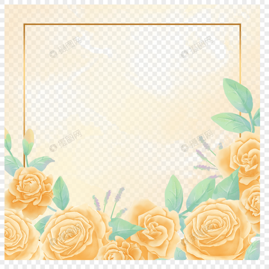 淡黄色玫瑰花水彩花卉边框图片