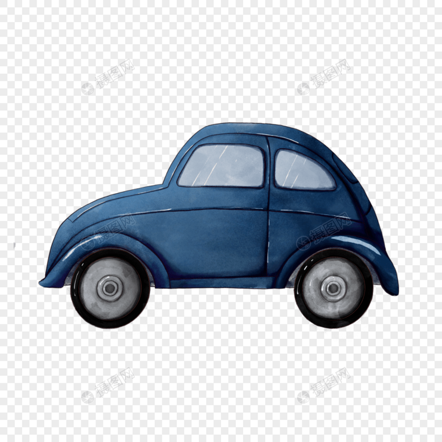 蓝色水彩复古汽车图片