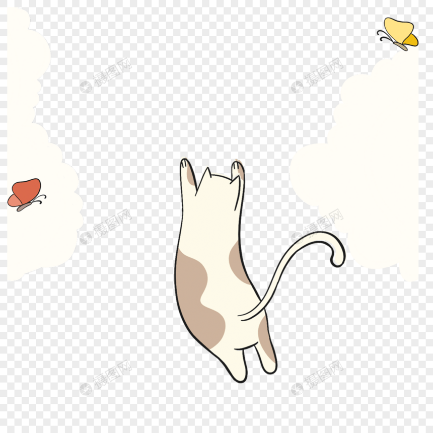 卡通休息的猫咪与蝴蝶图片