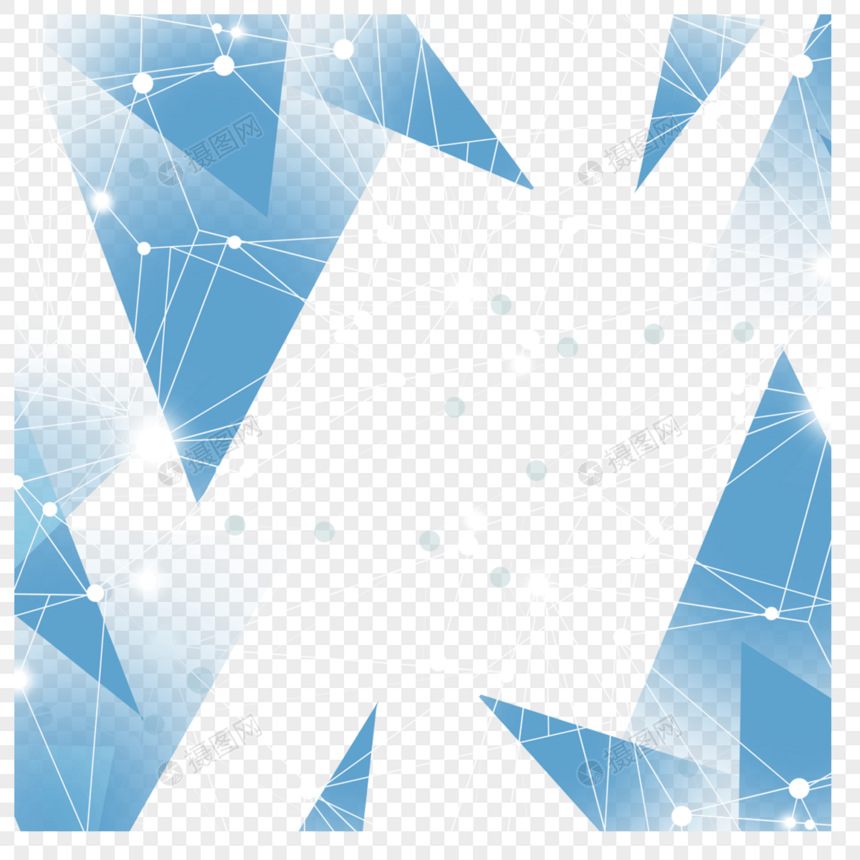 蓝色三角形线路未来感科技商务边框图片