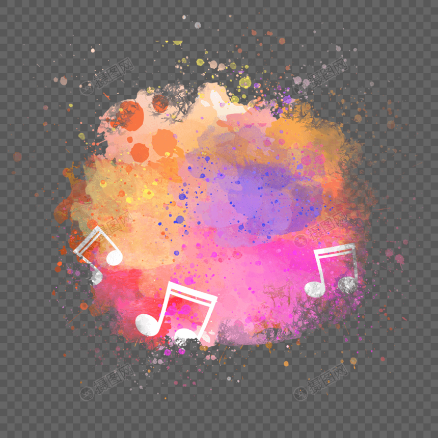 粉色水彩颜料音乐音符图片