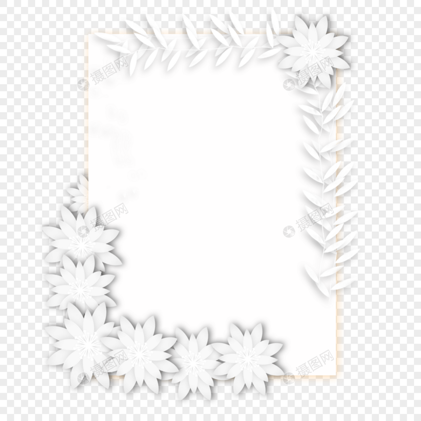 剪纸花卉婚礼长方形边框图片