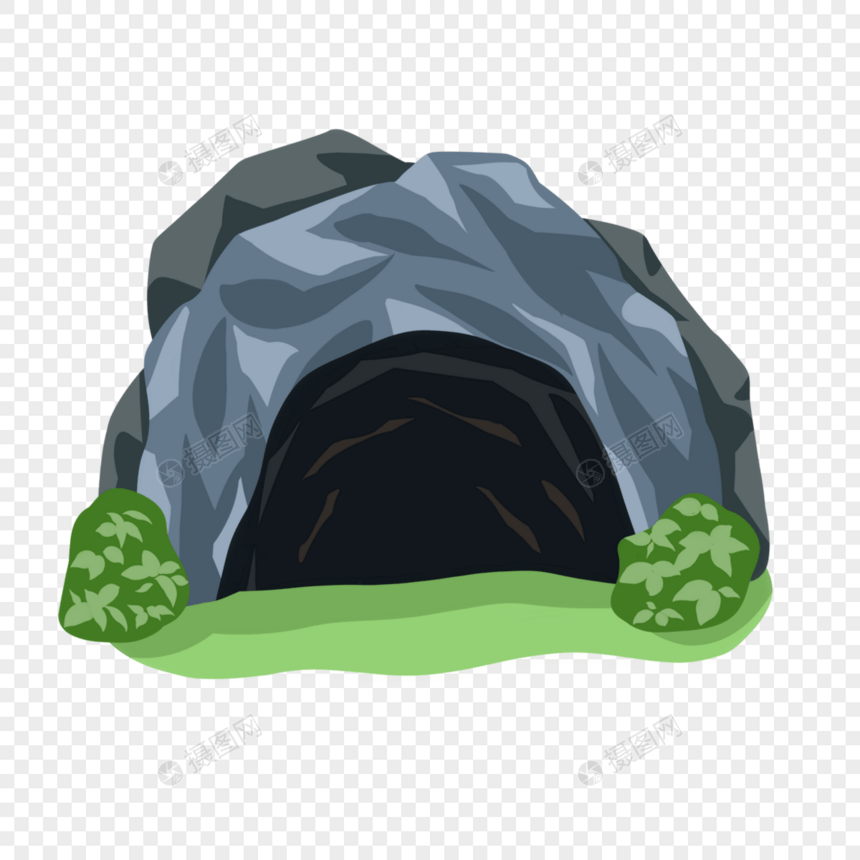 山洞洞穴草地卡通风格石头图片
