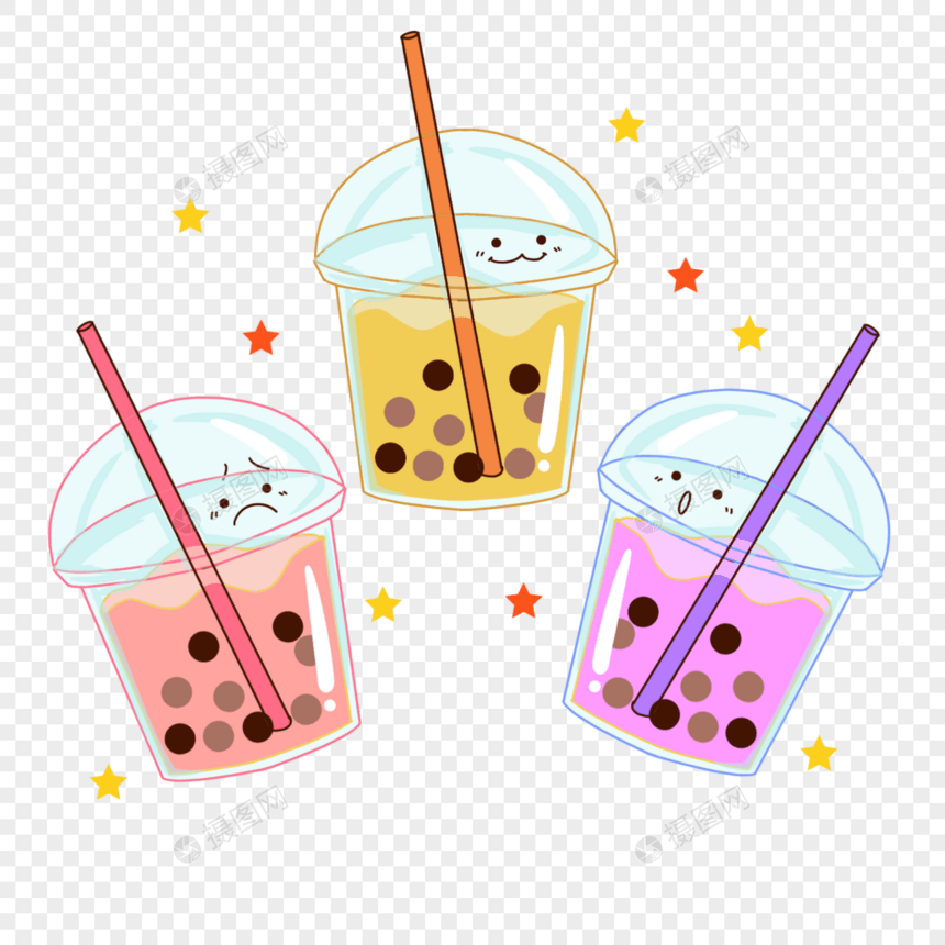 彩色卡通透明杯子泡泡奶茶表情图片