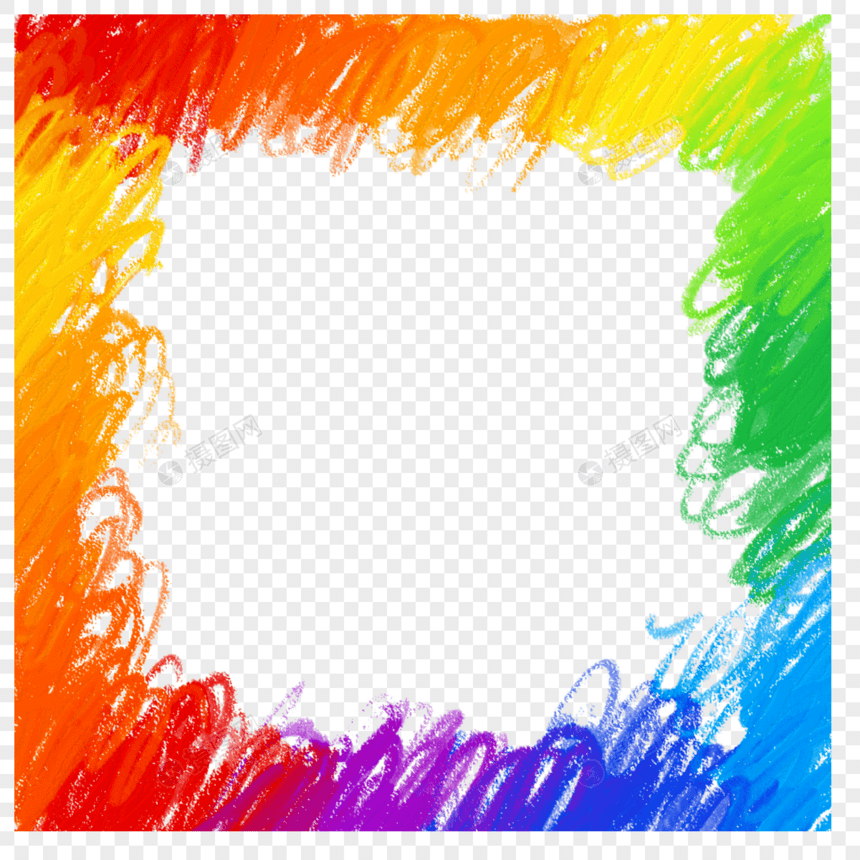 彩色涂鸦线条蜡笔彩虹边框图片