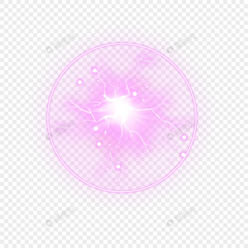 抽象的光效球状紫色闪电发光图片