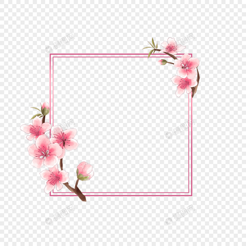 可爱树枝装饰方形桃花花卉边框图片