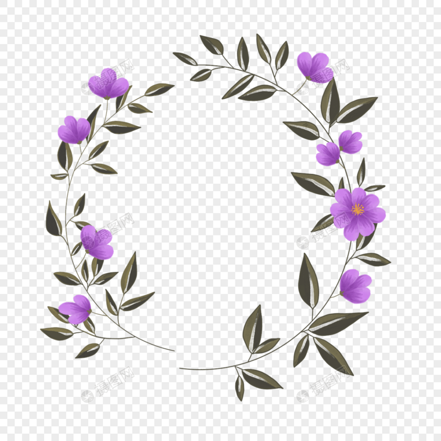 紫色可爱水彩风格婚礼花卉花环图片