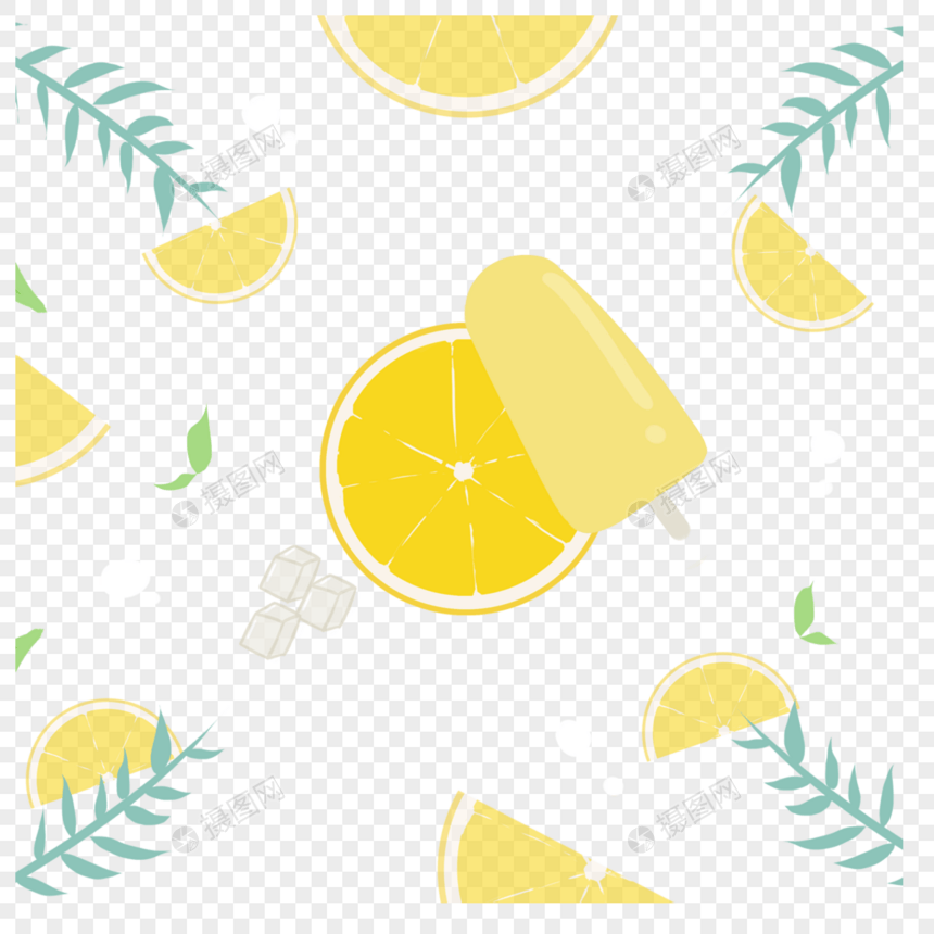 清新的切开黄色柠檬抽象植物边框图片